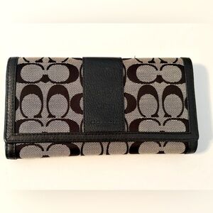 Black/Tan Coach Logo Canvas Wallet with Checkbook